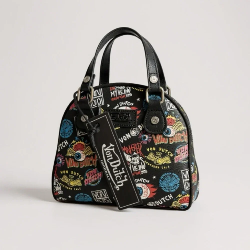 Von Dutch Black Satchel with Colorful Graphics Bowling bag - Picture 3 of 4
